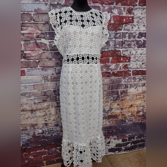 Petal & Pup Dresses & Skirts - Petal & Pup White Crochet Midi Dress